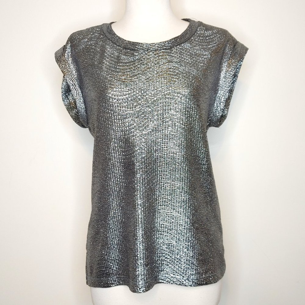 Lily White Metallic Silver Black Textured Shirt